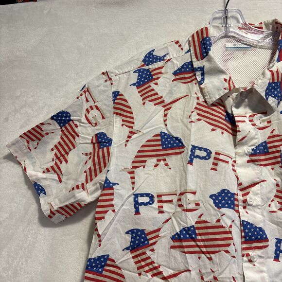 Columbia PFG American Flag Fish Shirt Men's Red White Blue Short Sleeve Large - Picture 2 of 14
